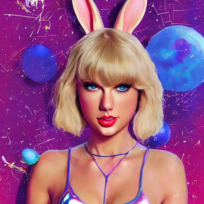 Image similar to portrait of Taylor Swift as Lola Bunny in Space Jam 1996. bunny ears. intricate abstract. intricate artwork. HD. by Tooth Wu, wlop, beeple, dan mumford. octane render, trending on artstation, greg rutkowski very coherent symmetrical artwork. cinematic, hyper realism, high detail, octane render, 8k, iridescent accents