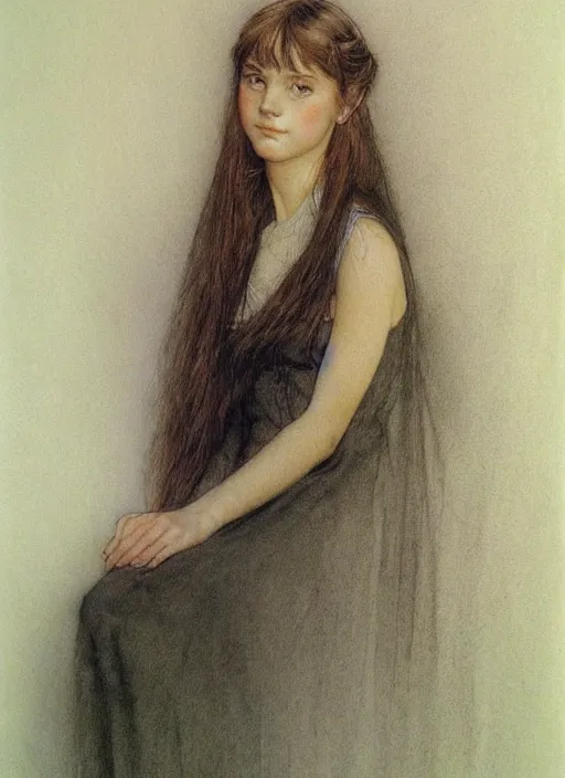 Image similar to a portrait of a pretty young lady by alan lee