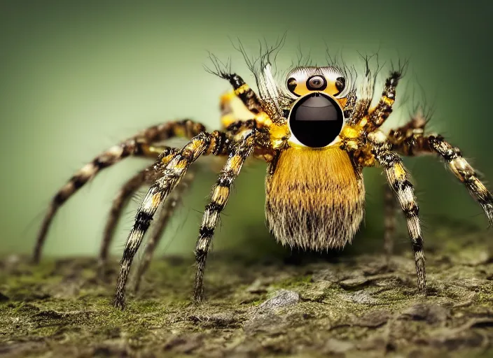 Image similar to super macro of a crystal spider with big eyes sitting on a flower, in the forest. fantasy magic style. highly detailed 8 k. intricate. nikon d 8 5 0 3 0 0 mm. award winning photography.