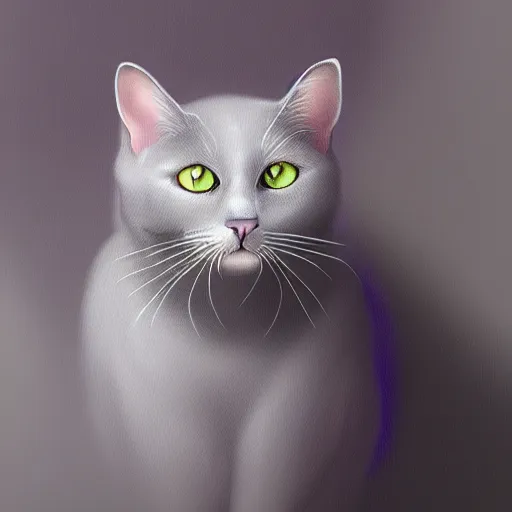 Image similar to a gray cat with completely purple eyes in a palace, digital Painting, ultradetailed, artstation, oil Painting, ultradetailed, artstation