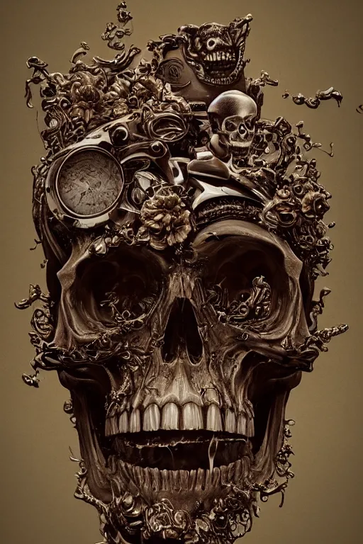 Image similar to portrait of a skull smoking a cigar, intricate, abstract, intricate artwork, nightmare fuel by tooth wu wlop beeple dan mumford, octane render