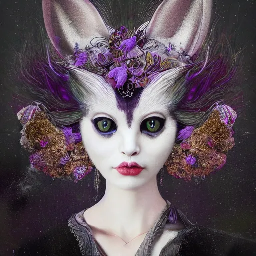 Image similar to picture generation, soft painting curiosities carnival, beautiful cat head hybrid in full long dress, accurate features, focus, very intricate ultrafine details, black white purple volumetric clouds, award winning masterpiece, octane render 8 k hd, tom bagshaw artstyle