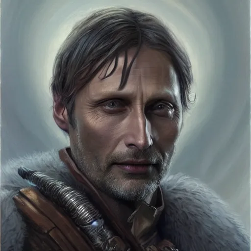 Prompt: Mads Mikkelsen as a fantasy D&D character, portrait art by Donato Giancola and Bayard Wu, digital art, trending on artstation, 4k