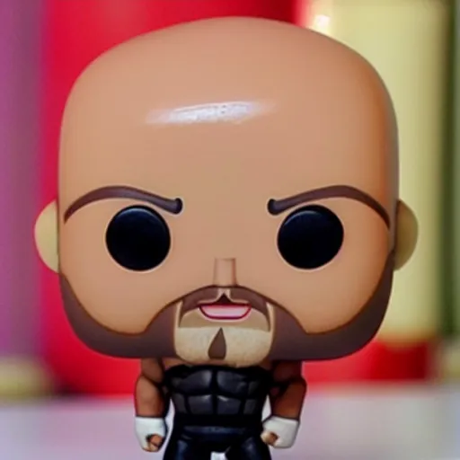 Image similar to TechnoViking male with no shirt, large muscles, bald head, extended goatee, necklace chibi as a Funko Pop