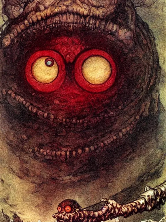 Prompt: one-eyed single-eyed red-skinned Cyclops Polyphemus concept art with one huge eye. Extremely high detail, details, realistic, solo, masterpiece, colorful, art by Arthur Rackham, Muzinabu, Johann Tischbein, Zdzisław Beksiński
