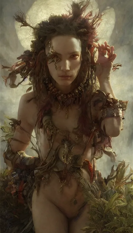 Image similar to epic masterpiece carnivale, sweaty skin, hyperrealistic, octane render, cinematic, beautiful face and flawless skin, perfect hands, 5 fingers, by Edgar Maxence and Ross Tran and Michael Whelan, Legends of Runeterra