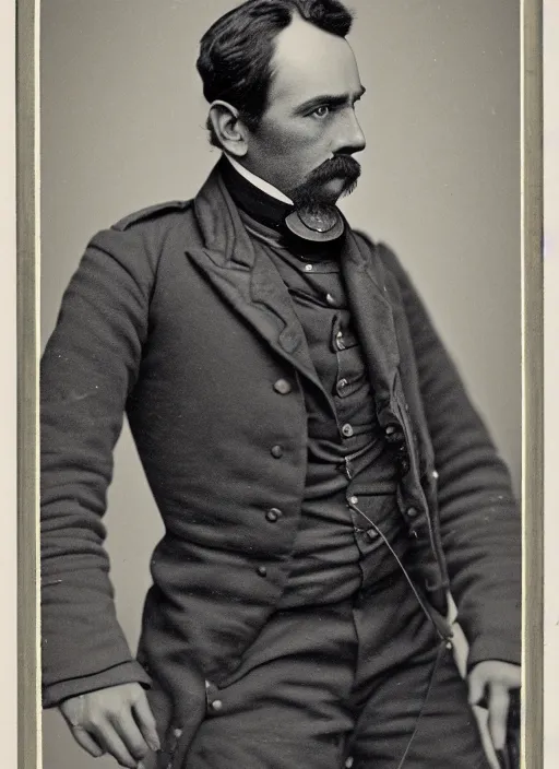 Image similar to portrait of a victorian man wearing a a military jacket, victorian, detailed face, highly detailed, cinematic lighting, photograph by elliott & fry