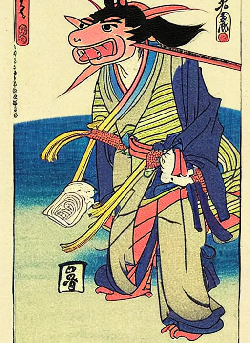 Image similar to alf as a yokai illustrated by kawanabe kyosai and toriyama sekien