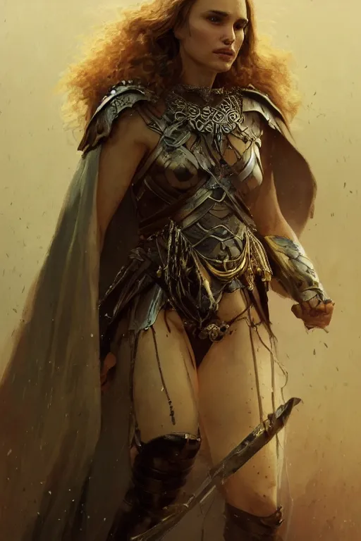 Image similar to natalie portman, legendary warrior, heroic, lord of the rings, tattoos, decorative ornaments, battle armor, by carl spitzweg, ismail inceoglu, vdragan bibin, hans thoma, greg rutkowski, alexandros pyromallis, perfect face, fine details, realistic shading photorealism