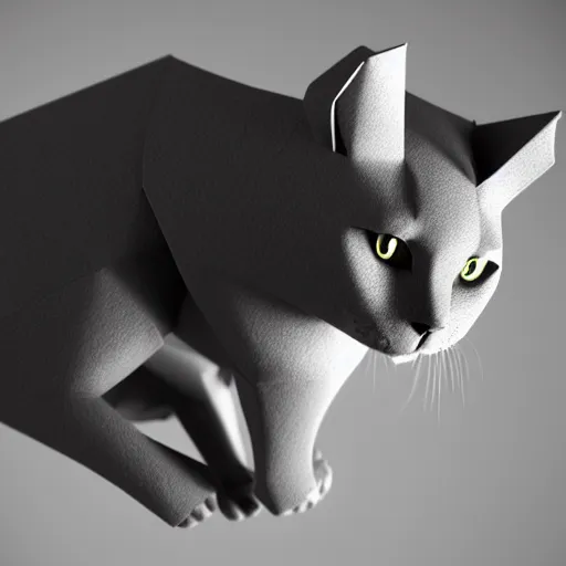 Image similar to cat origami, white background, 8 k render, amazing detail in every detail