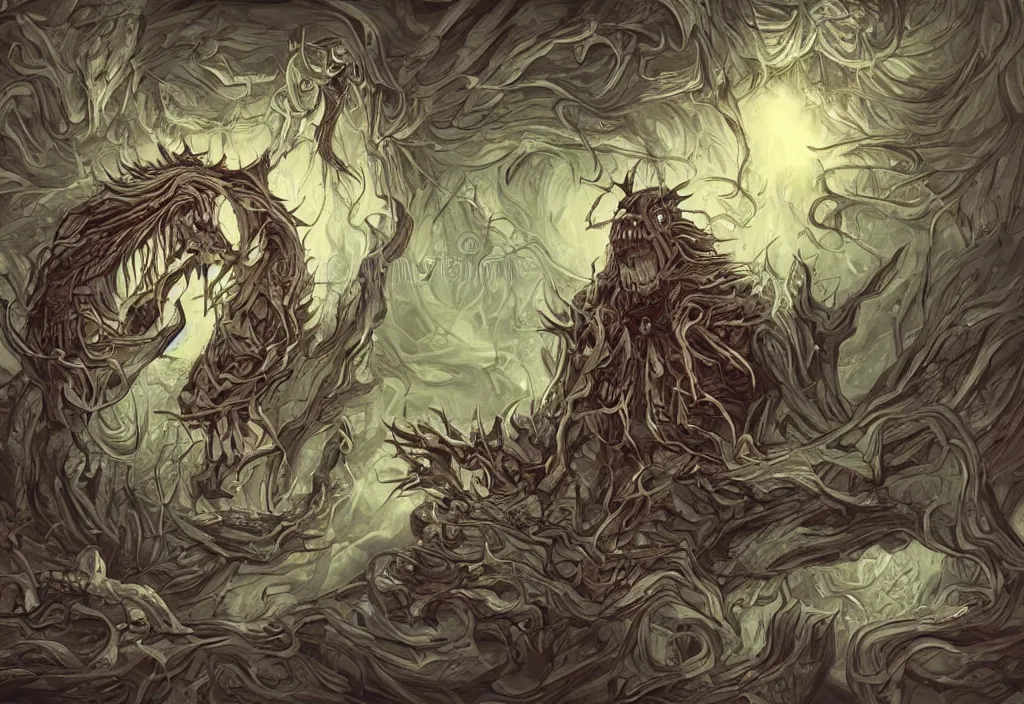 Image similar to cowering in fear from the limitless creativity monster, fantasy style, hd illustration