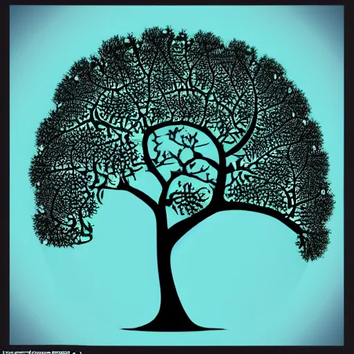 Prompt: simple tree fractal, cyan and black