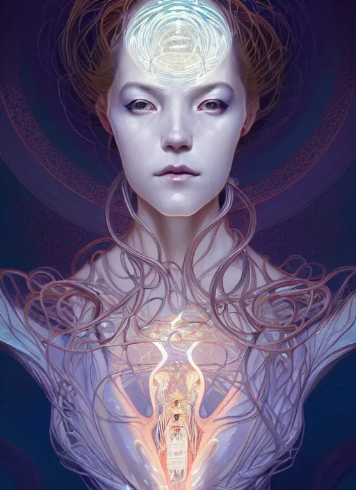 Image similar to symmetry!! portrait of female, cosmic horror, lovecraftian horror, glowing lights!! intricate, elegant, highly detailed, digital painting, artstation, concept art, smooth, sharp focus, illustration, art by artgerm and greg rutkowski and alphonse mucha and junji ito, 8 k