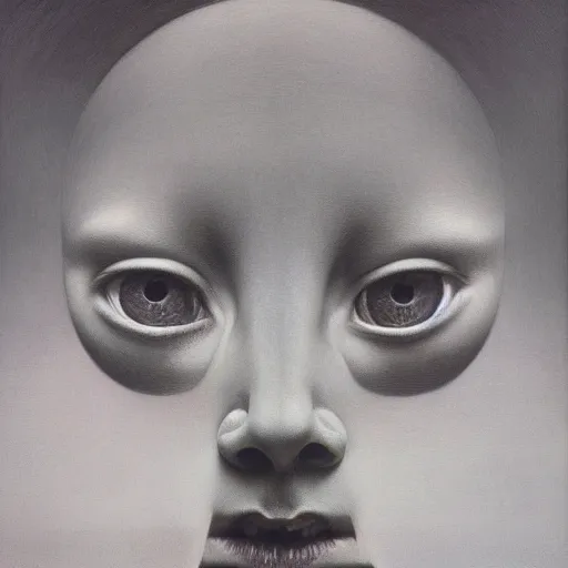 Image similar to Her eyes wide by Zdzisław Beksiński, oil on canvas