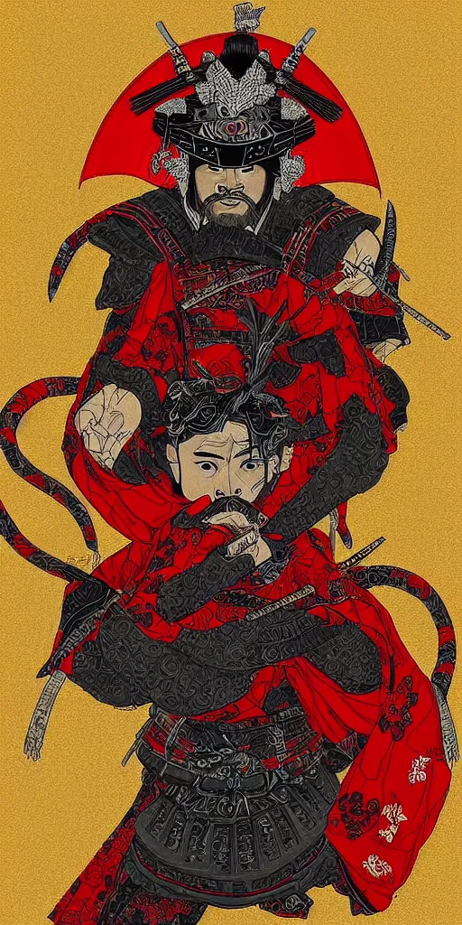 Prompt: “a portrait of samurai with red dragon’s head, detailed hd digital painting”