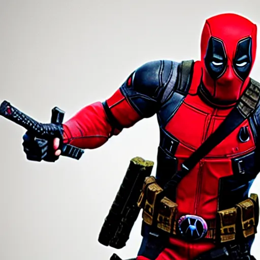 Image similar to A still of Joe Biden as Deadpool, award winning photo, unreal engine, highly detailed features