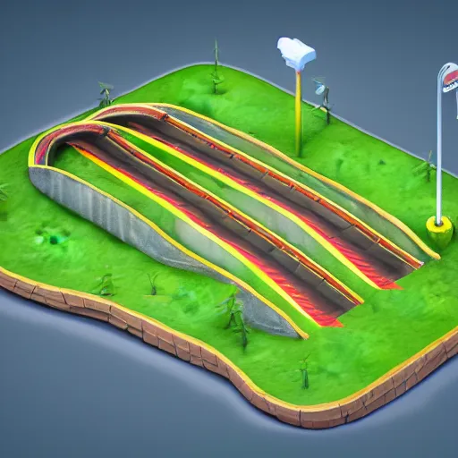 Prompt: Isometric fantasy 3D Race Track, Smooth 3D Illustration, Soft Render, Handpaint texture, blender, 3dcoat