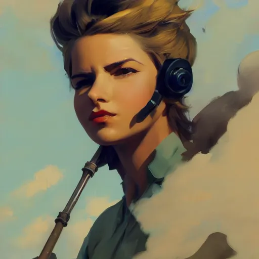 Prompt: greg manchess portrait of customer service cloud strife, medium shot, asymmetrical, profile picture, organic painting, sunny day, matte painting, bold shapes, hard edges, street art, trending on artstation, by huang guangjian and gil elvgren and sachin teng