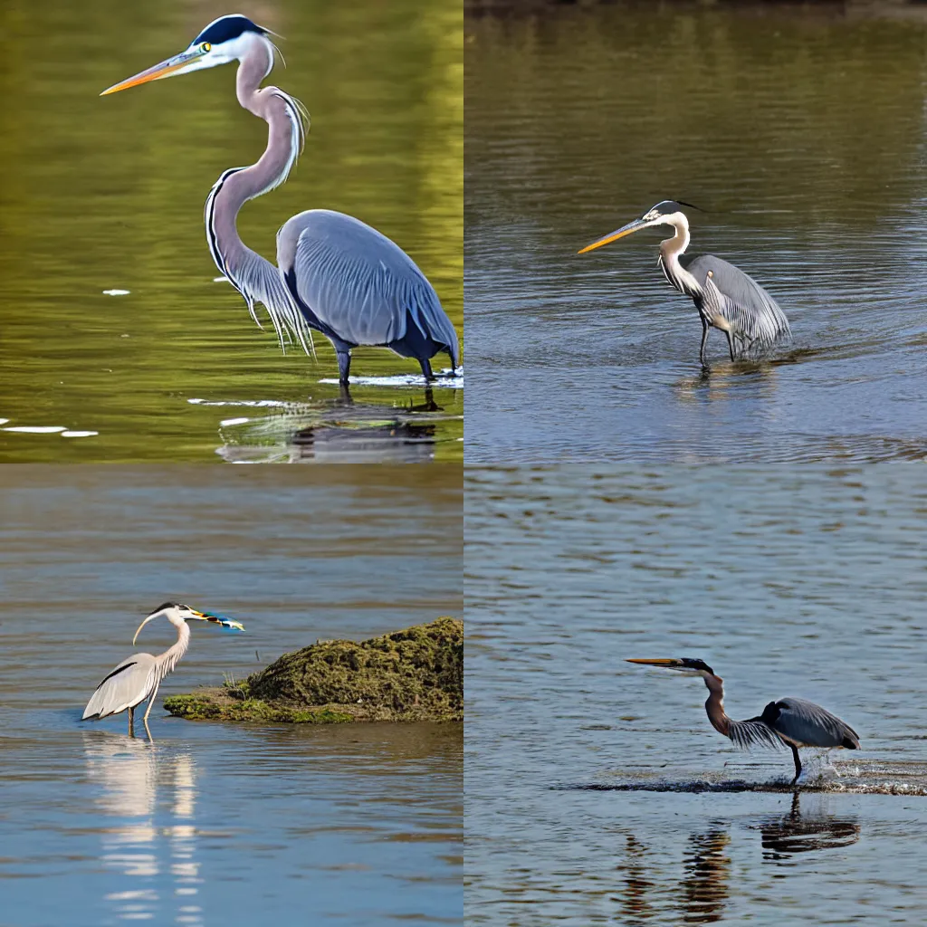 Prompt: a heron starting up from water