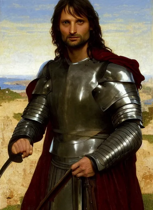 Image similar to aragorn with medieval armour, bouguereau