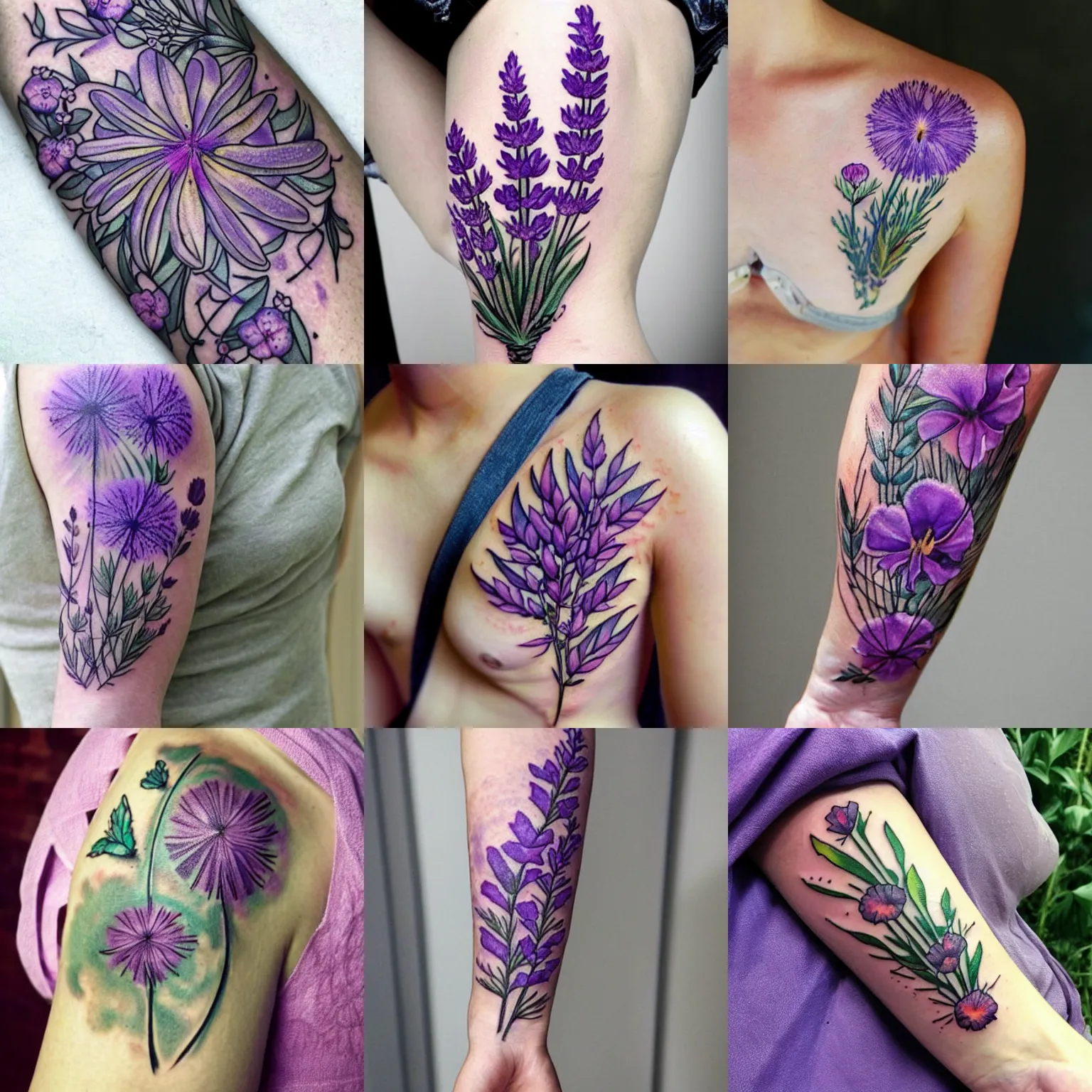 Lavender Fine Line Tattoo