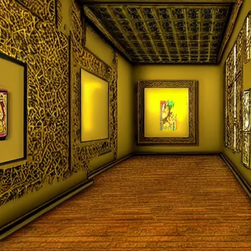 Image similar to virtual art museum in a 9 0 s video game, net art, ps 2 graphics, 3 d computer rendering, liminal space!!!, hd, intricate, detailed