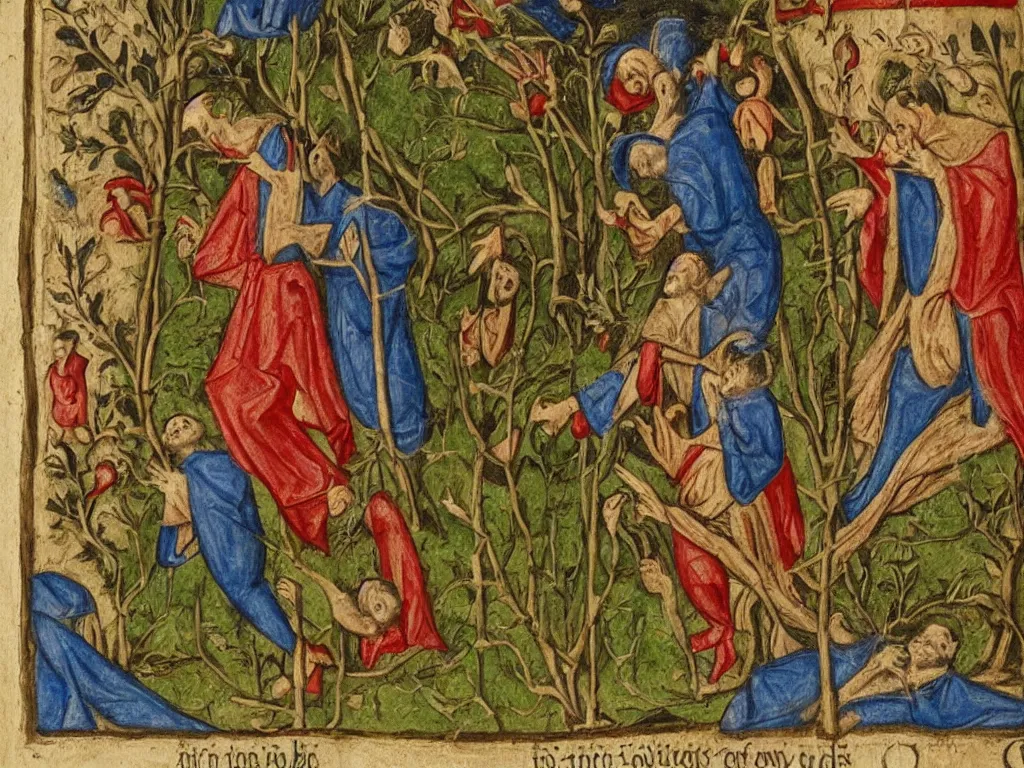 Image similar to man getting out of his grave. book of hours painting.