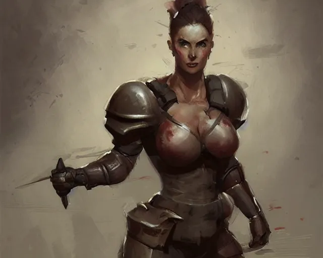 Prompt: portrait of a mildly muscular female knight in team fortress 2 style, epic, tragic, dark fantasy art, fantasy, pretty, hd shot, digital portrait, beautiful, artstation, comic style, by artgerm, guy denning, jakub rozalski, magali villeneuve and charlie bowater