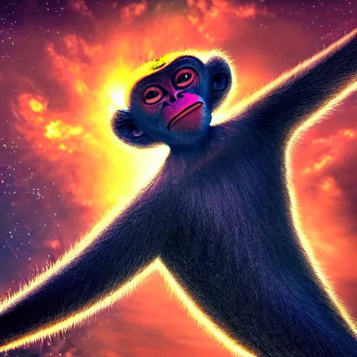 Prompt: the all knowing monkey forming the universe as we know it today, putting the stars in place, beautiful texture, beautiful graphics, fantasy artwork, very beautiful scenery, hd, hdr, ue 5, ue 6, unreal engine 5, cinematic 4 k wallpaper, 8 k, ultra detailed