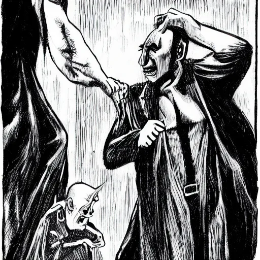 Prompt: Nic Cage fighting Nosferatu, Samson Pollen