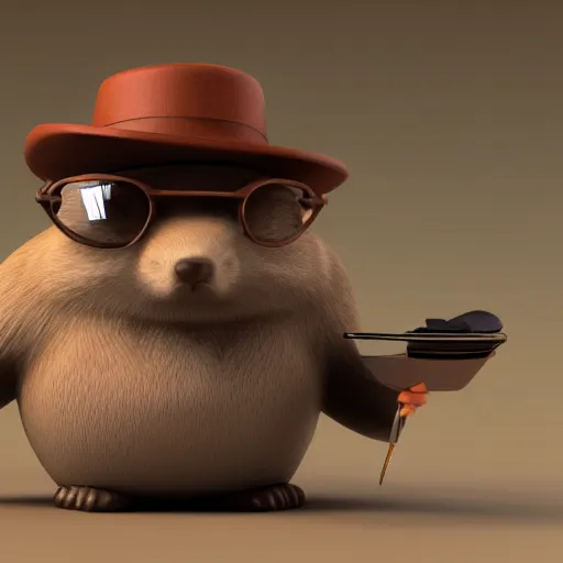 Prompt: beaver detective with eyeglass, 3d render