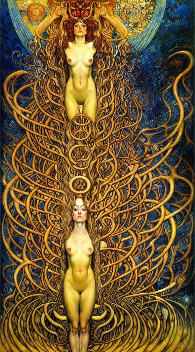 Image similar to Divine Chaos Engine by Karol Bak, Jean Delville, William Blake, Gustav Klimt, and Vincent Van Gogh, symbolist, visionary