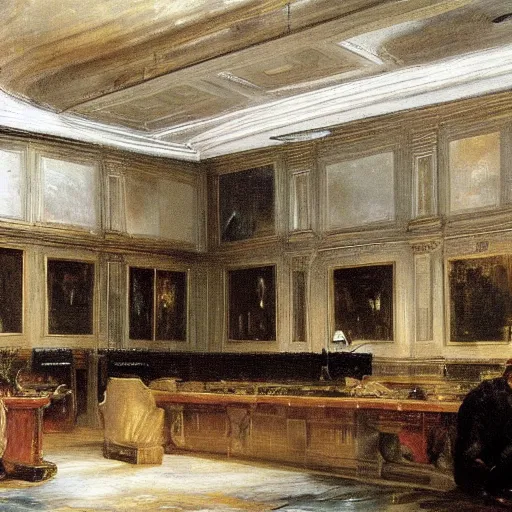 Prompt: futuristic interior painted by john constable