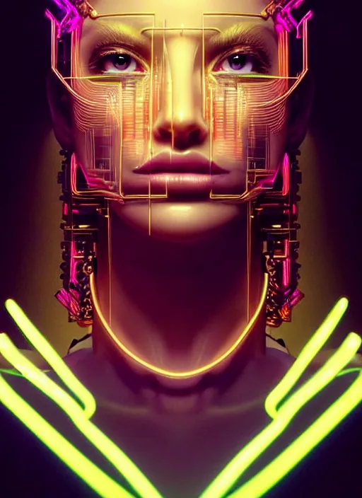 Image similar to a highly detailed long shot photo of very intricate female face portrait, futurism, rococo cyber neon lighting, detailed futuristic fibonacci jewelry, profile posing, hyper photorealistic, crispy quality, digital photography, trending in pinterest, cinematic, 4 k ultra hd, art by pascal blanche, art by greg rutkowski, art by artgerm,