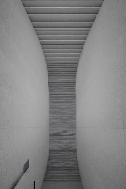 Image similar to Artwork by Tadao Ando of the cinematic view of the Temple of Infernal Writings.