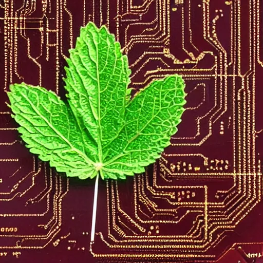 Image similar to a digital leaf of mint made of circuit board