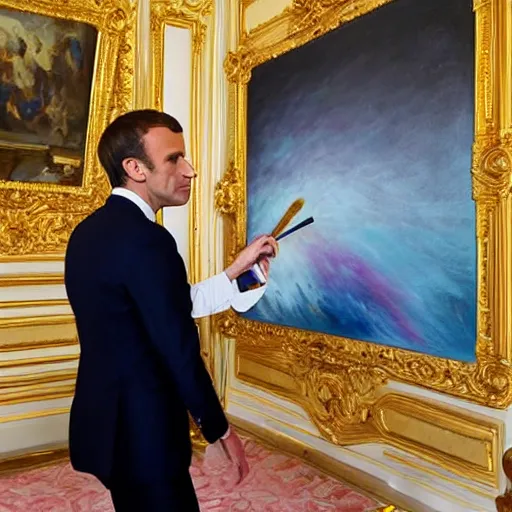 Image similar to Emmanuel Macron painting Abstract art at Versailles