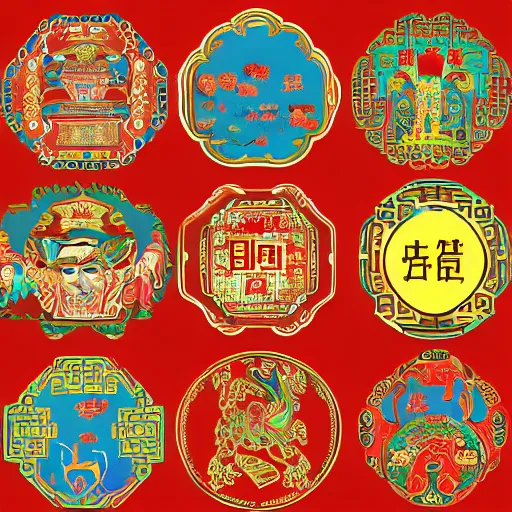 Image similar to traditional chinese, illustrator element fancy shining color, sharp focus, super resolution, the chinese zodiac, high quality