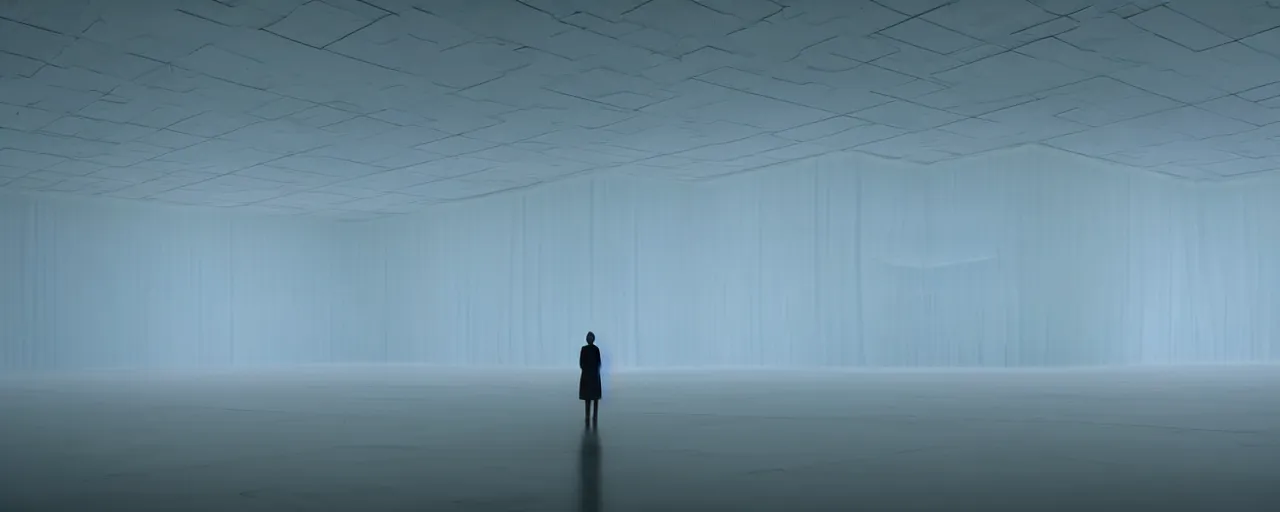 Image similar to a strange huge translucent silicone objects sits in the empty spacious room, film still from the movie directed by denis villeneuve with art direction by zdzisław beksinski, close up, telephoto lens, shallow depth of field