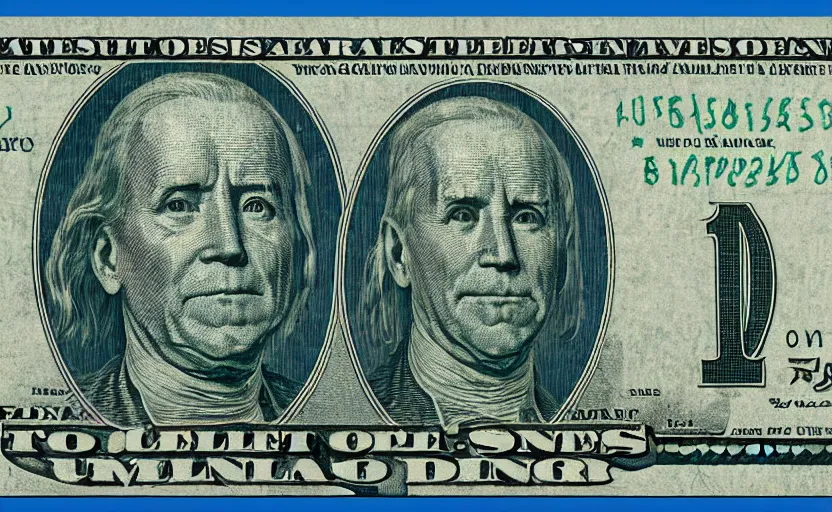 Image similar to rectangular photograph of ten dollar u. s. currency note featuring president biden