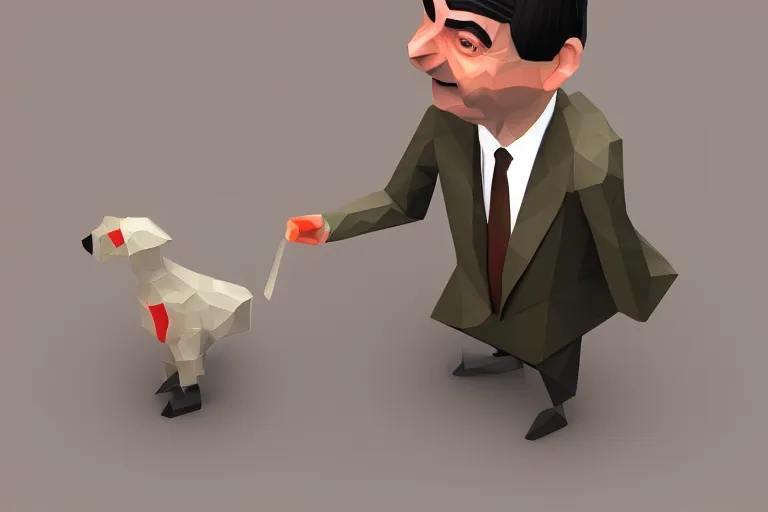 Image similar to mr bean, isometric, low poly, digital art, 8k, UHD, trending on artstation