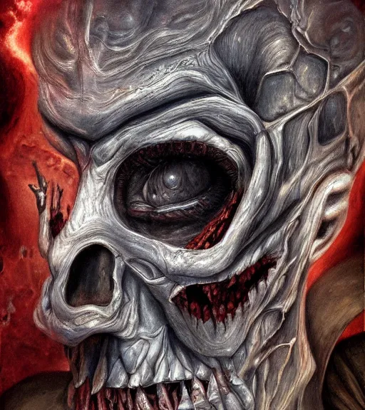 Prompt: high quality high detail painting by chetzaar, guardian of hell, horror, creepy, wrinkles, hd