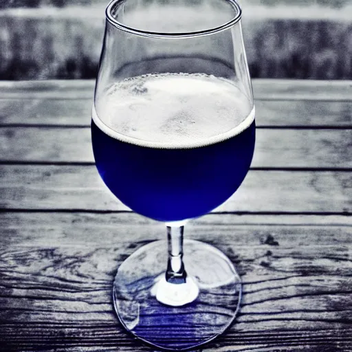 Prompt: a glass of blue beer