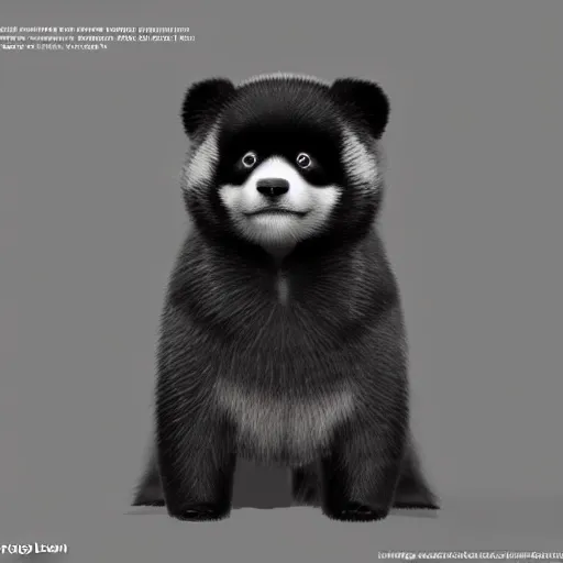 Image similar to a photorealistic image of a charismatic panda style Pomeranian puppy wearing a black leather jacket Trending on Artstation, featured on Behance, well-rendered, Unreal Engine, 4K HD