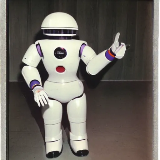 Image similar to ASIMO robot in a shopping mall, 1977, Polaroid