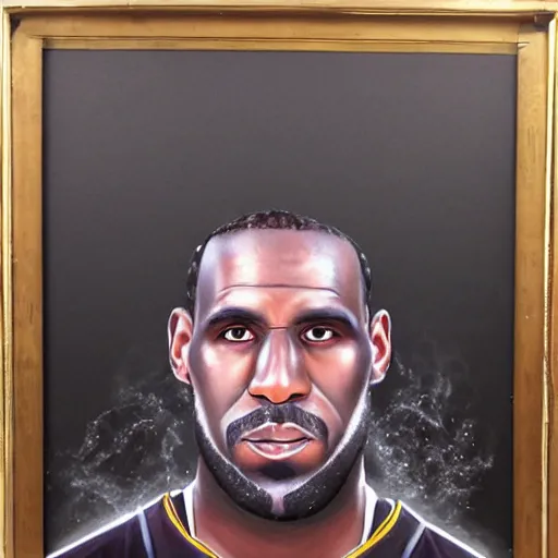 Image similar to a spooky, gothic airbrush portrait of LeBron James