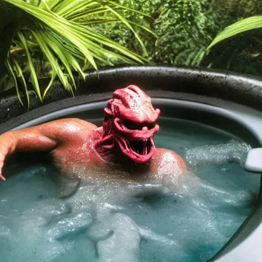 Image similar to a monster from predator in a hot tub