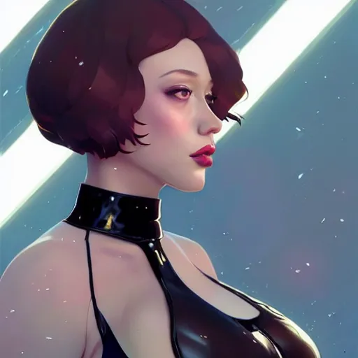 Image similar to a beautiful christina hendricks kat dennings kim larsen nicki minaj alluring instagram model in elaborate latex tank top, by guweiz and wlop and ilya kuvshinov and artgerm and makoto shinkai and studio ghibli, symmetrical eyes, aesthetic, gorgeous, stunning, alluring, attractive, artstation, deviantart, pinterest, digital art