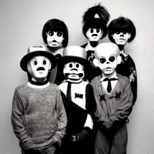 Image similar to a unsettling image of a happy childrens tv show, eerie, spooky photo, 1 9 8 0 s photo