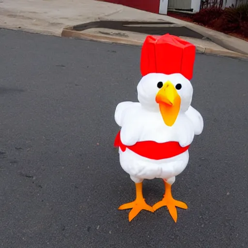 Image similar to chicken dressed as an inmate